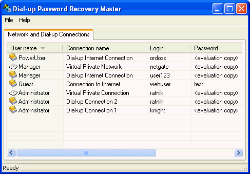 Dial-up Password Recovery Master Screenshot